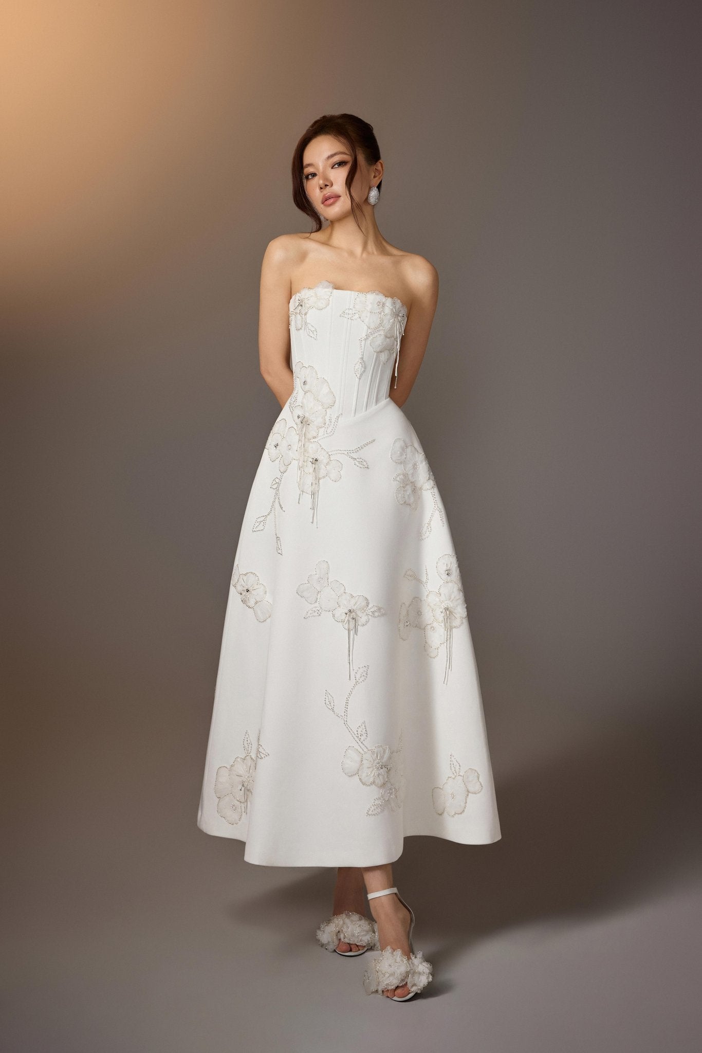 corset embroidered dress White Floral Office Christmas Smart Dress Party wear 2025 Bridal gown 100% Polyester Color:Pale Lemon Bengaline