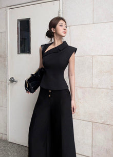 Black Diagonal Collar Top