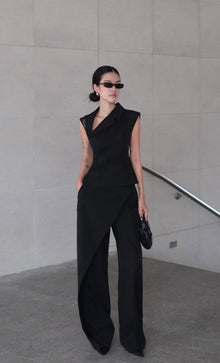 Black Diagonal Collar Top
