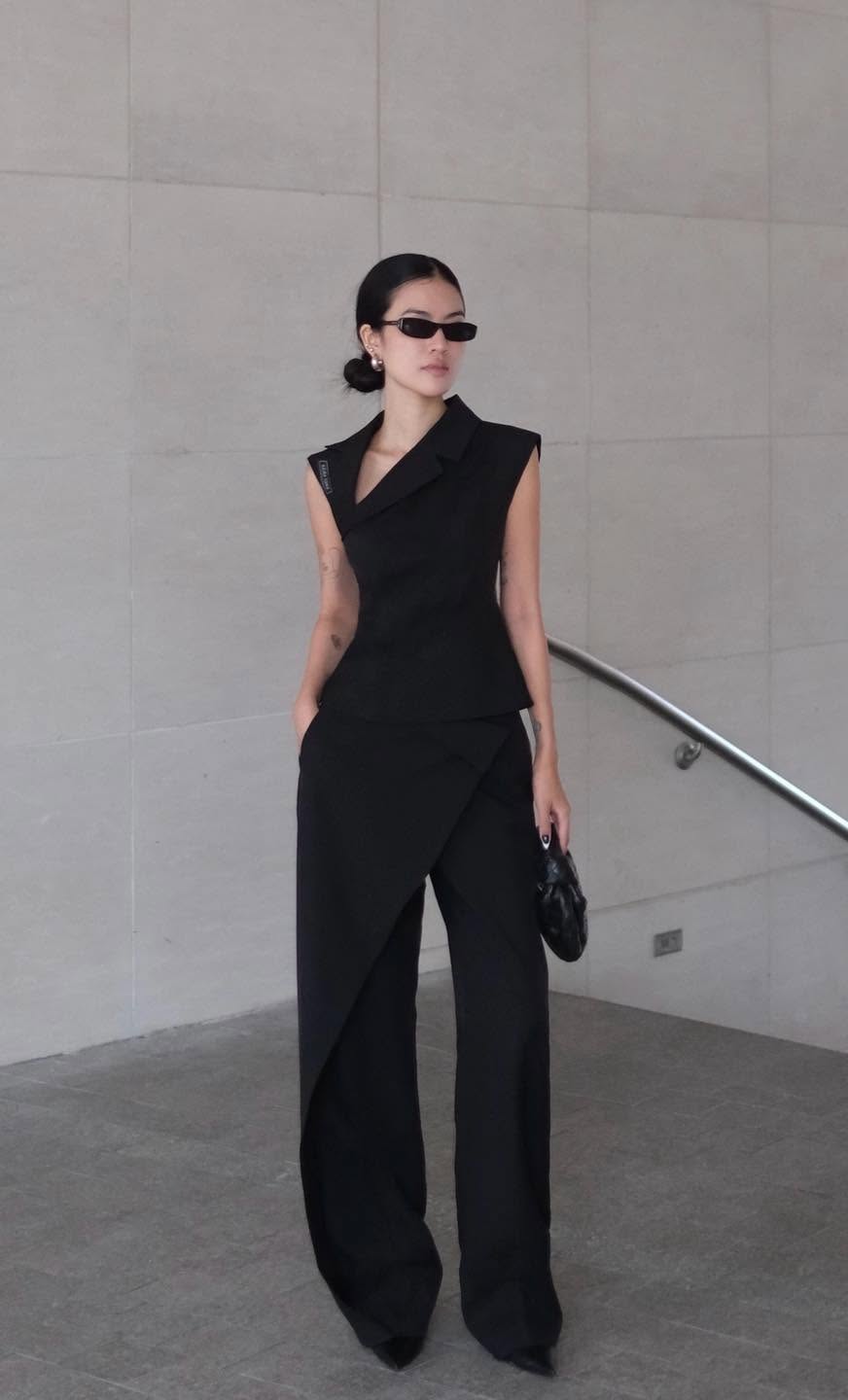 Black Diagonal Collar Top