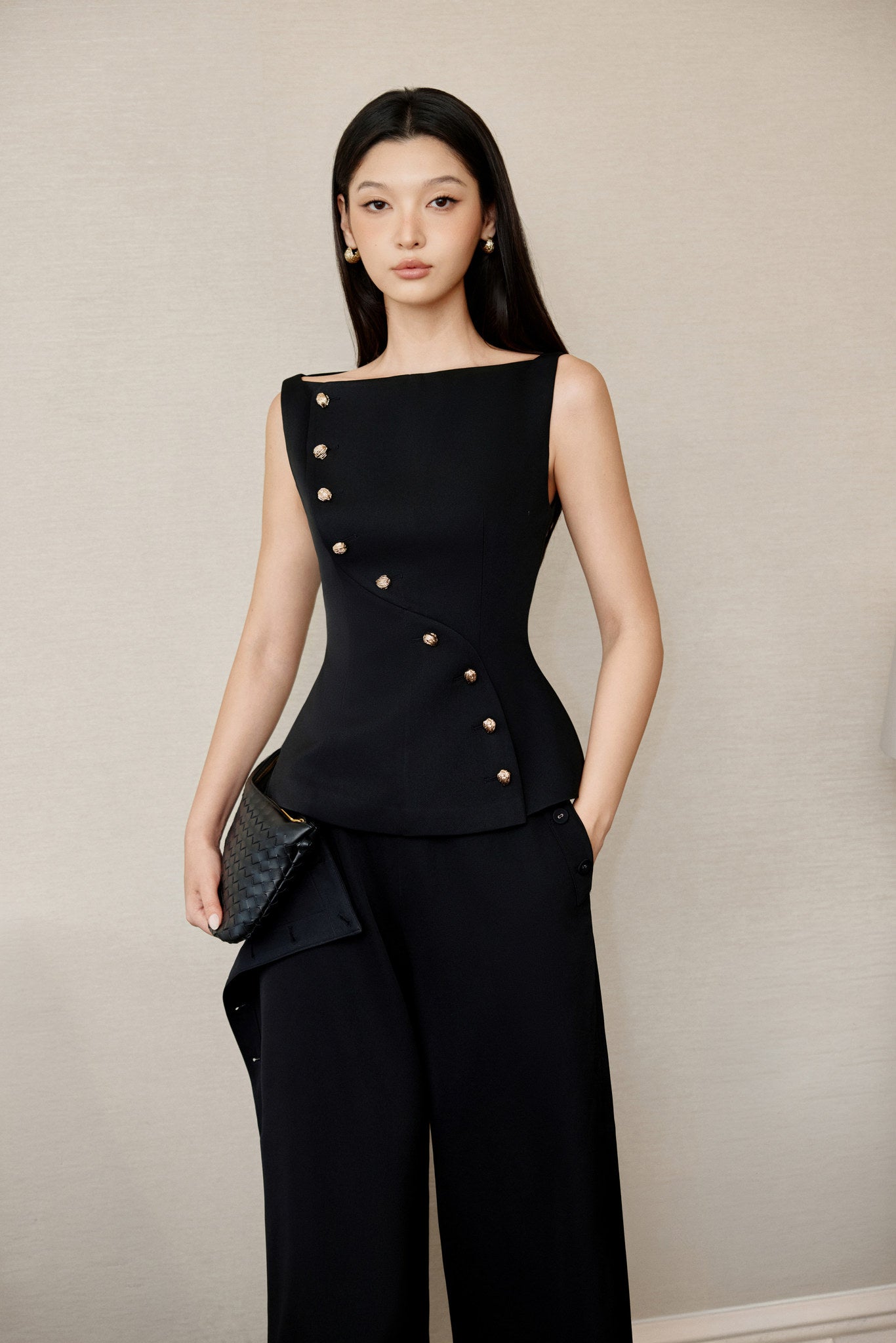 Keira Tong Black Eccentric Buttons Top