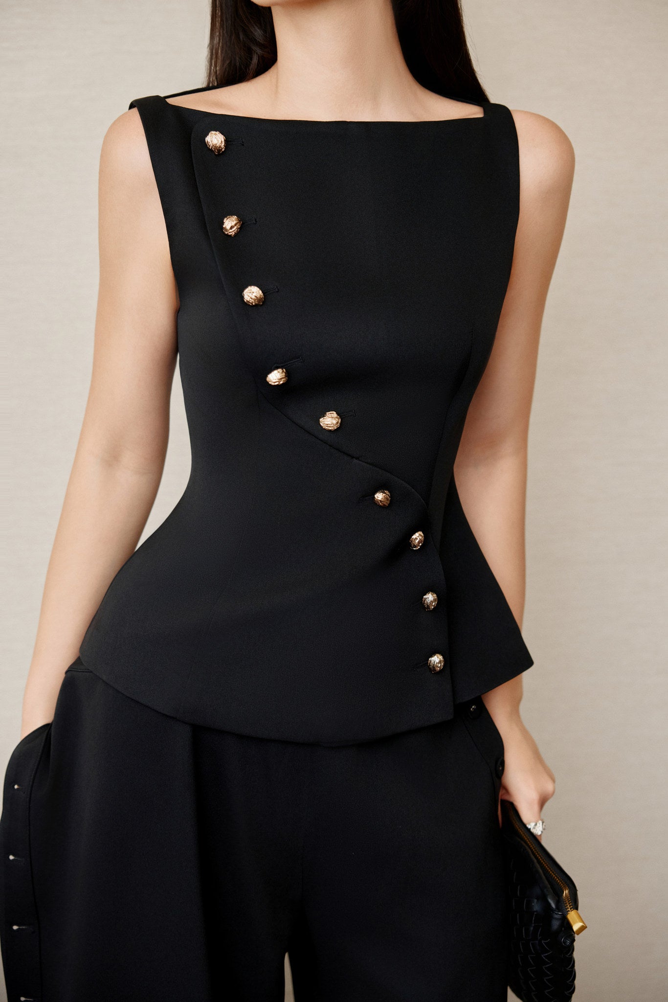 Keira Tong Black Eccentric Buttons Top