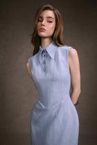 Pastel Blue Sleeveless Shirt Dress