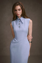 Pastel Blue Sleeveless Shirt Dress