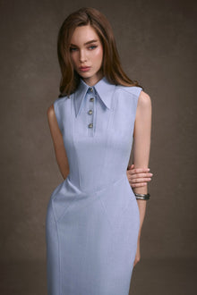 Pastel Blue Sleeveless Shirt Dress