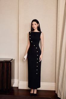 Keira Tong Black Eccentric Buttons Dress