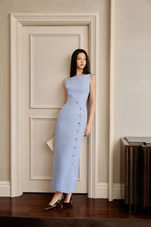Keira Tong Blue Eccentric Buttons Dress
