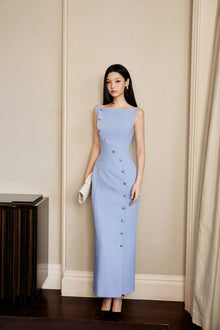 Keira Tong Blue Eccentric Buttons Dress
