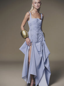 Blue Tie-up Split Dress
