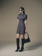 Grey Stripped Mini Shirt Dress