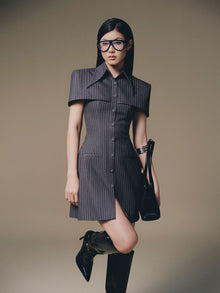 Grey Stripped Mini Shirt Dress