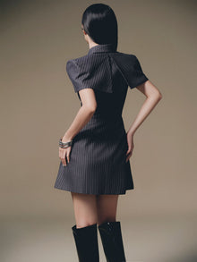 Grey Stripped Mini Shirt Dress