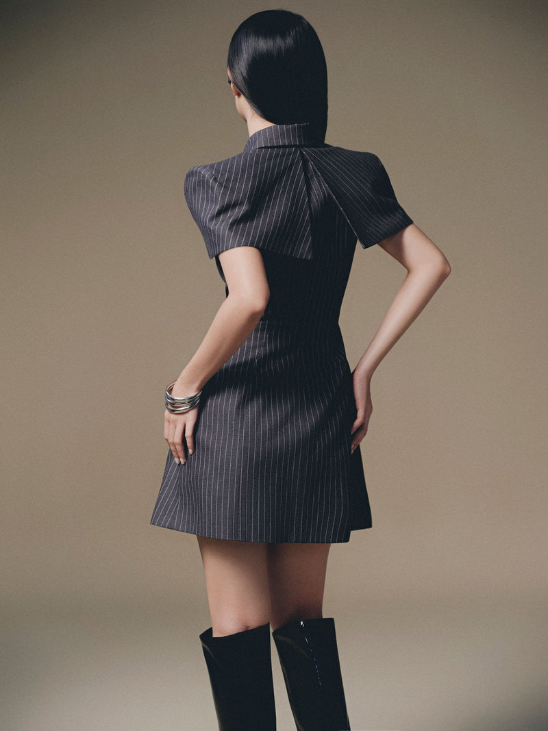 Grey Stripped Mini Shirt Dress