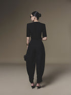 Black Diagonal Wrap Top