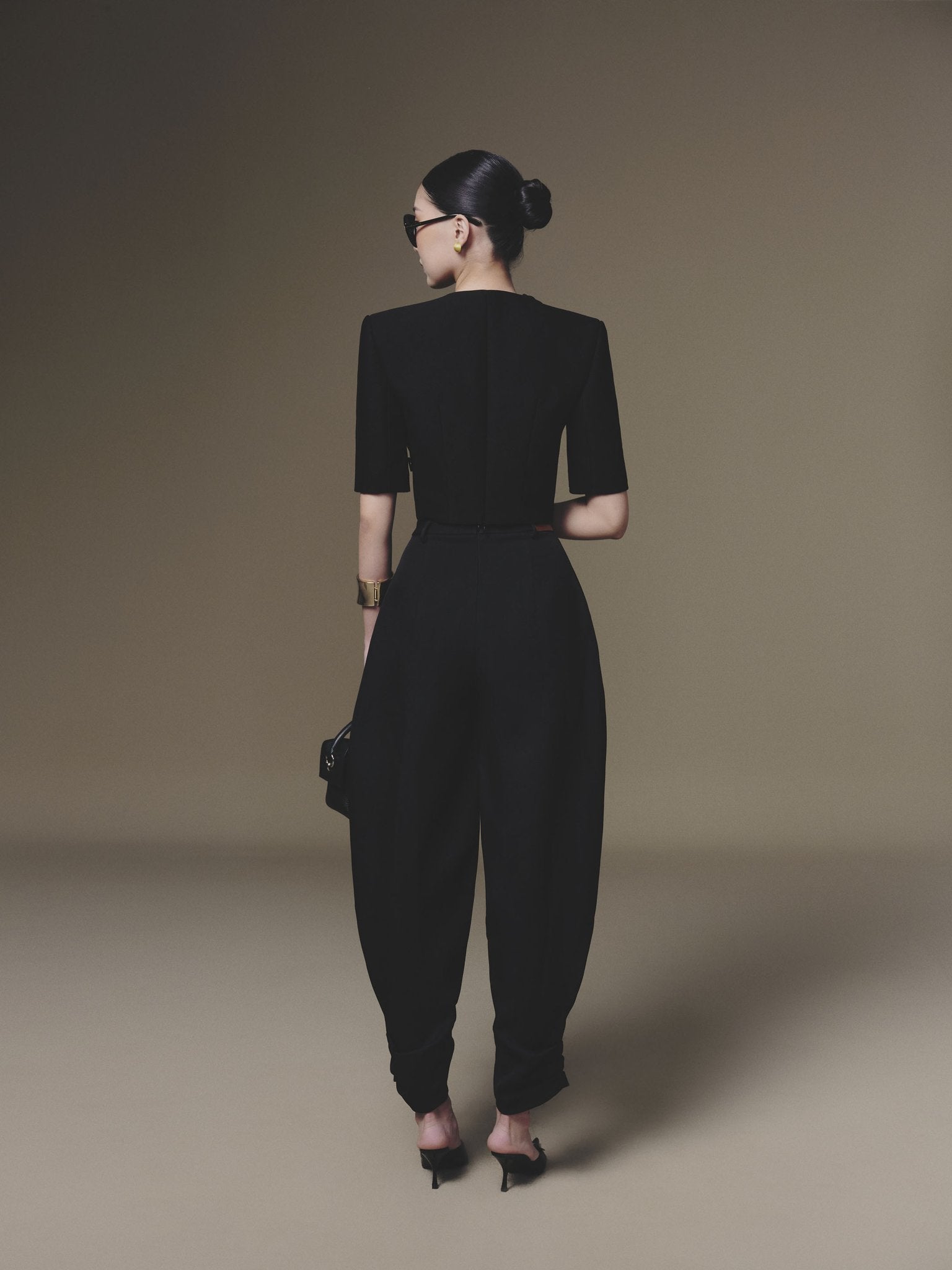 Black Diagonal Wrap Top