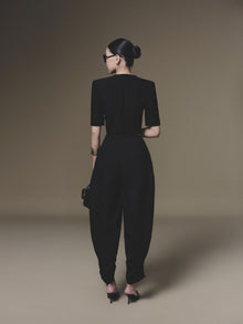 Black Diagonal Wrap Top