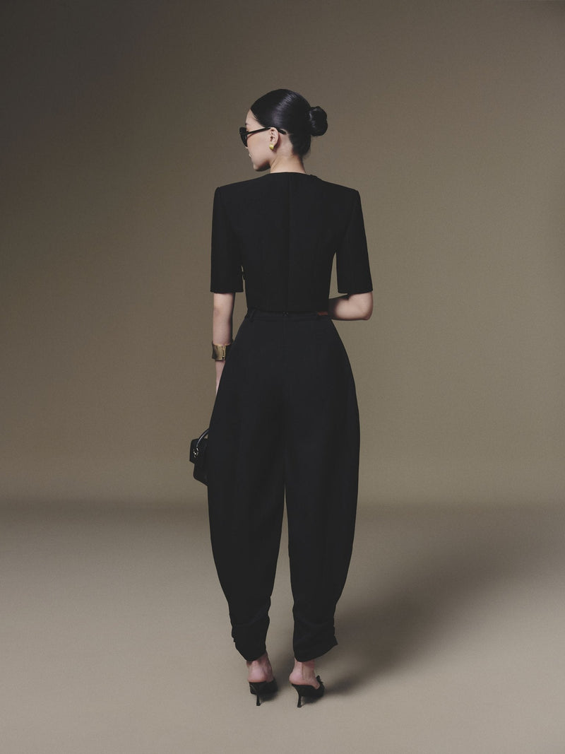 Black Diagonal Wrap Top