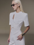 White Diagonal Wrap Top
