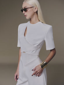 White Diagonal Wrap Top
