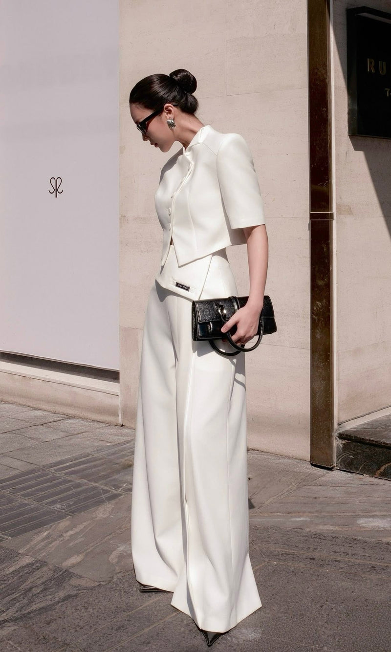 Keira Tong White Flap Collar Top