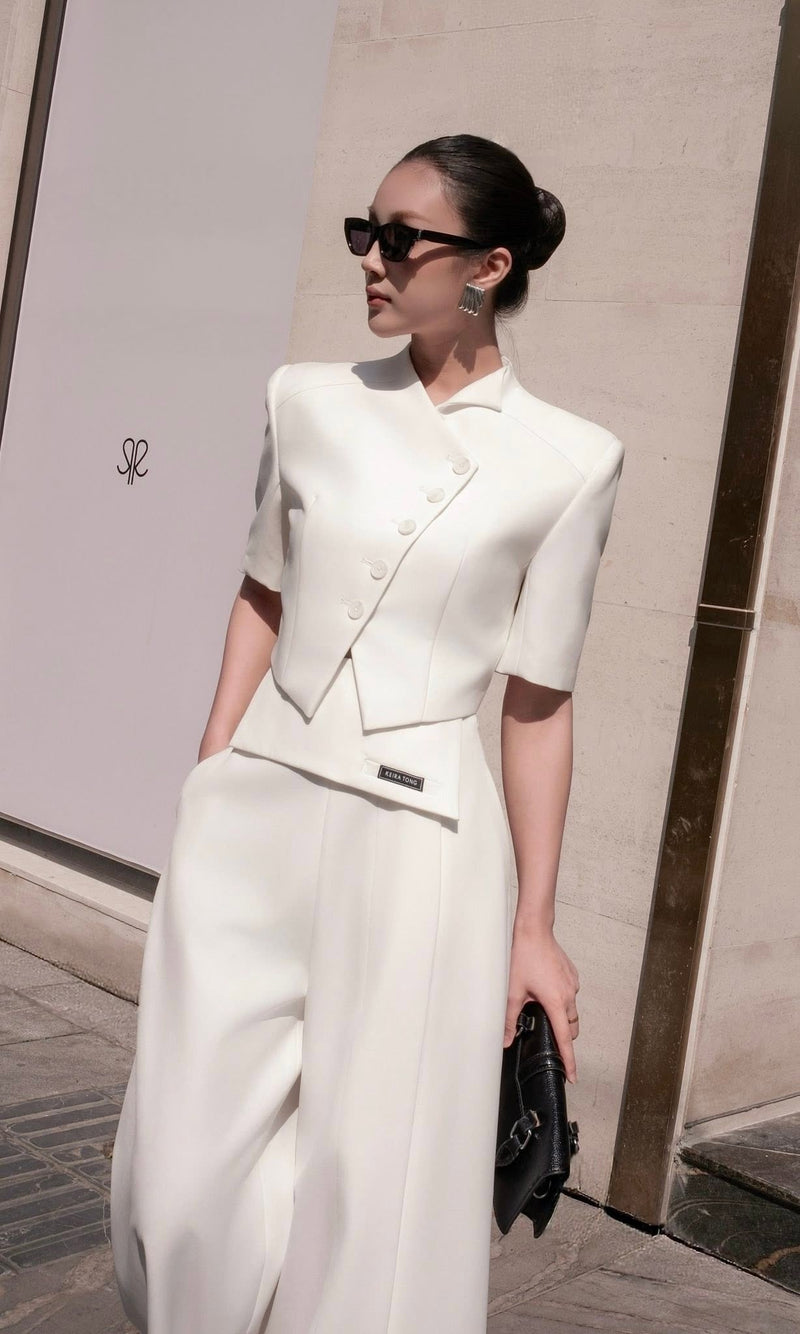 Keira Tong White Flap Collar Top