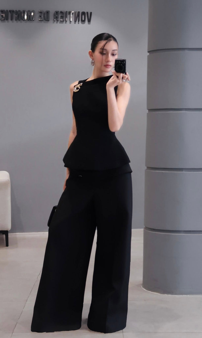 Keira Tong Brooch Peplum Top