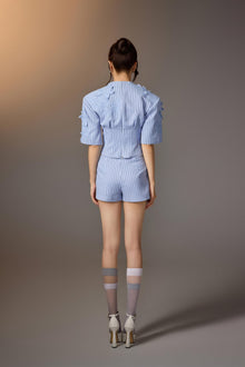 Blue Floral Embroidered Shirt