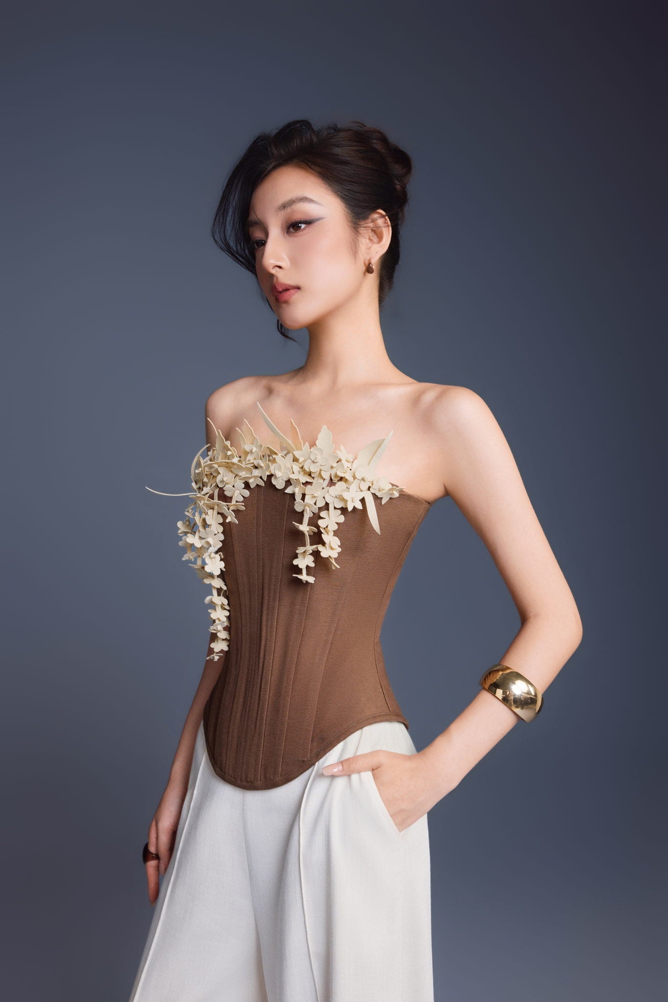 Keira Tong Brown Bouquet Corset Top