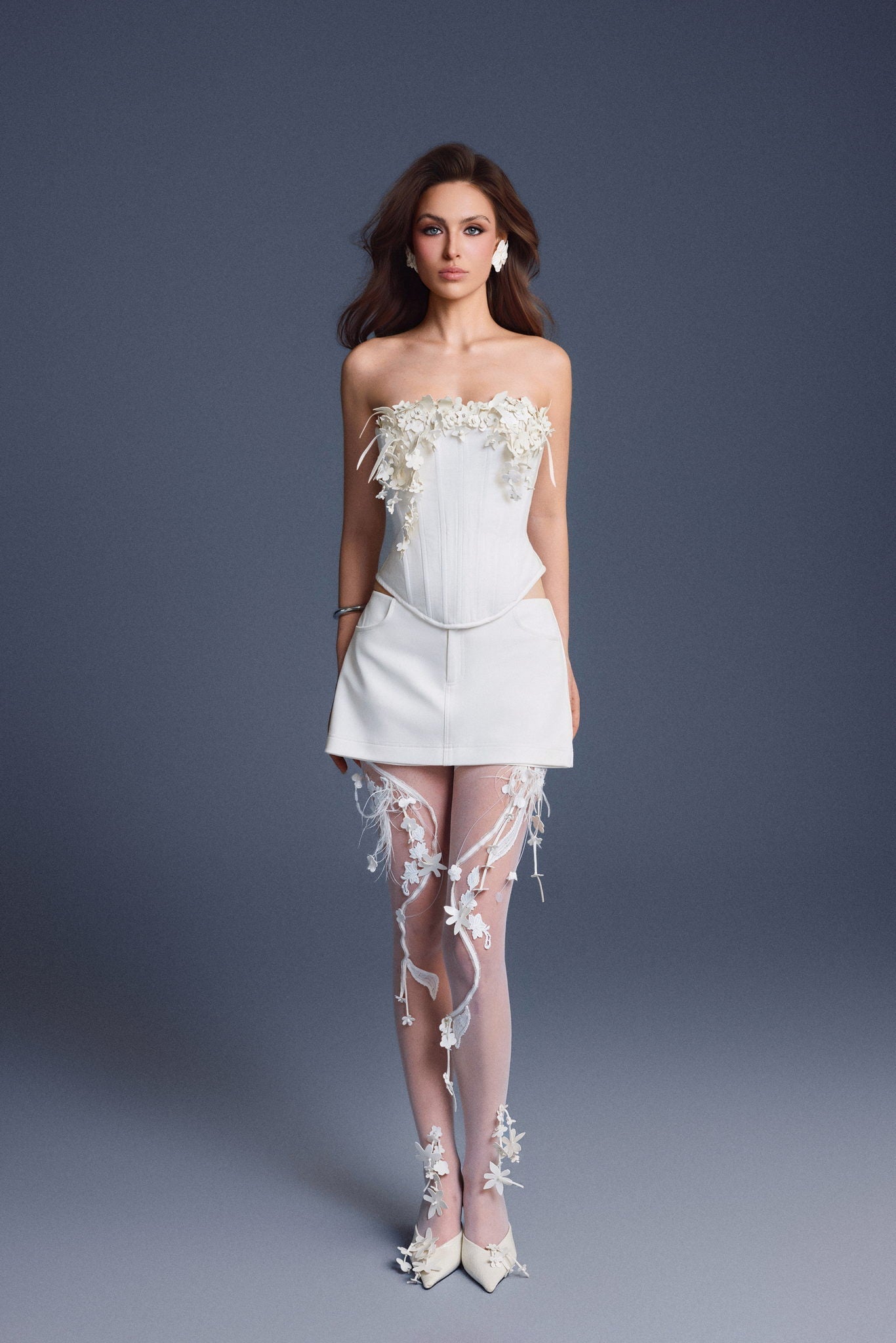 Keira Tong White Bouquet Corset Top