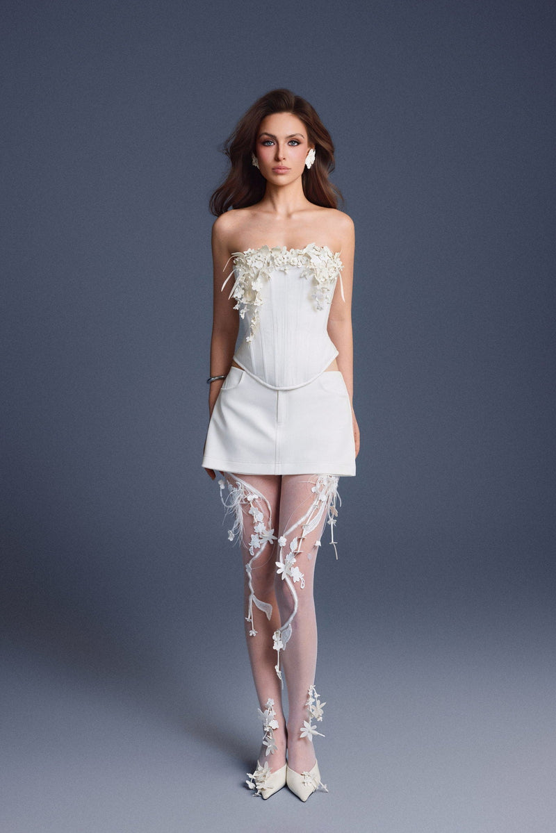 Keira Tong White Bouquet Corset Top