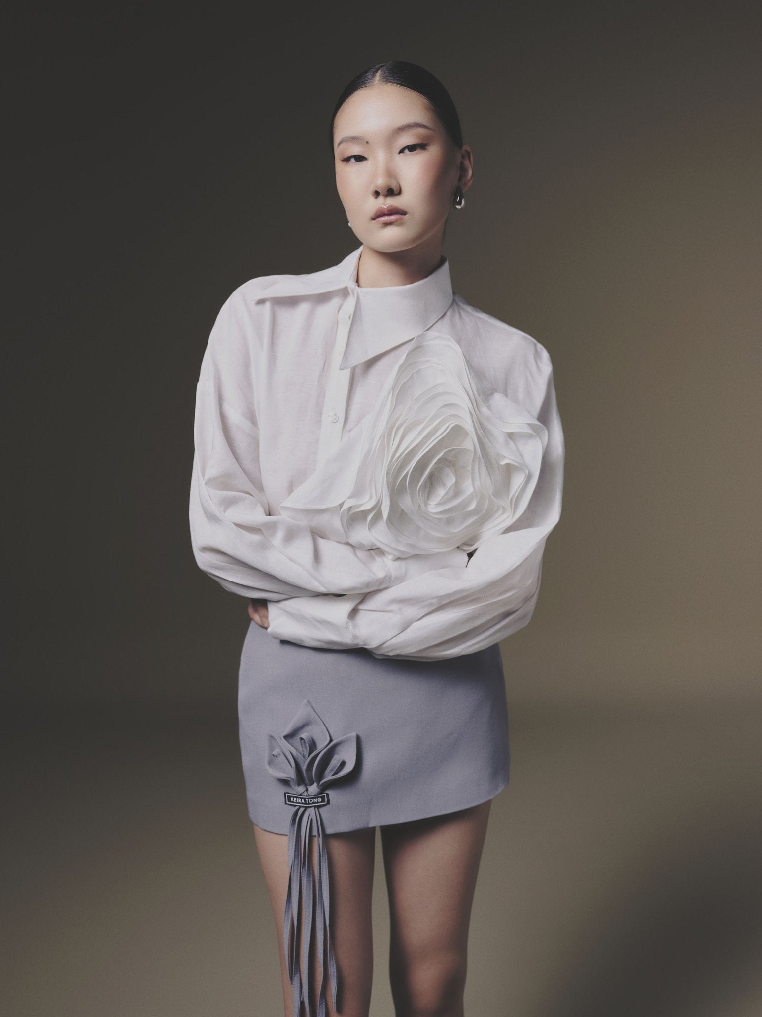 White Shift-Collar Linen Shirt
