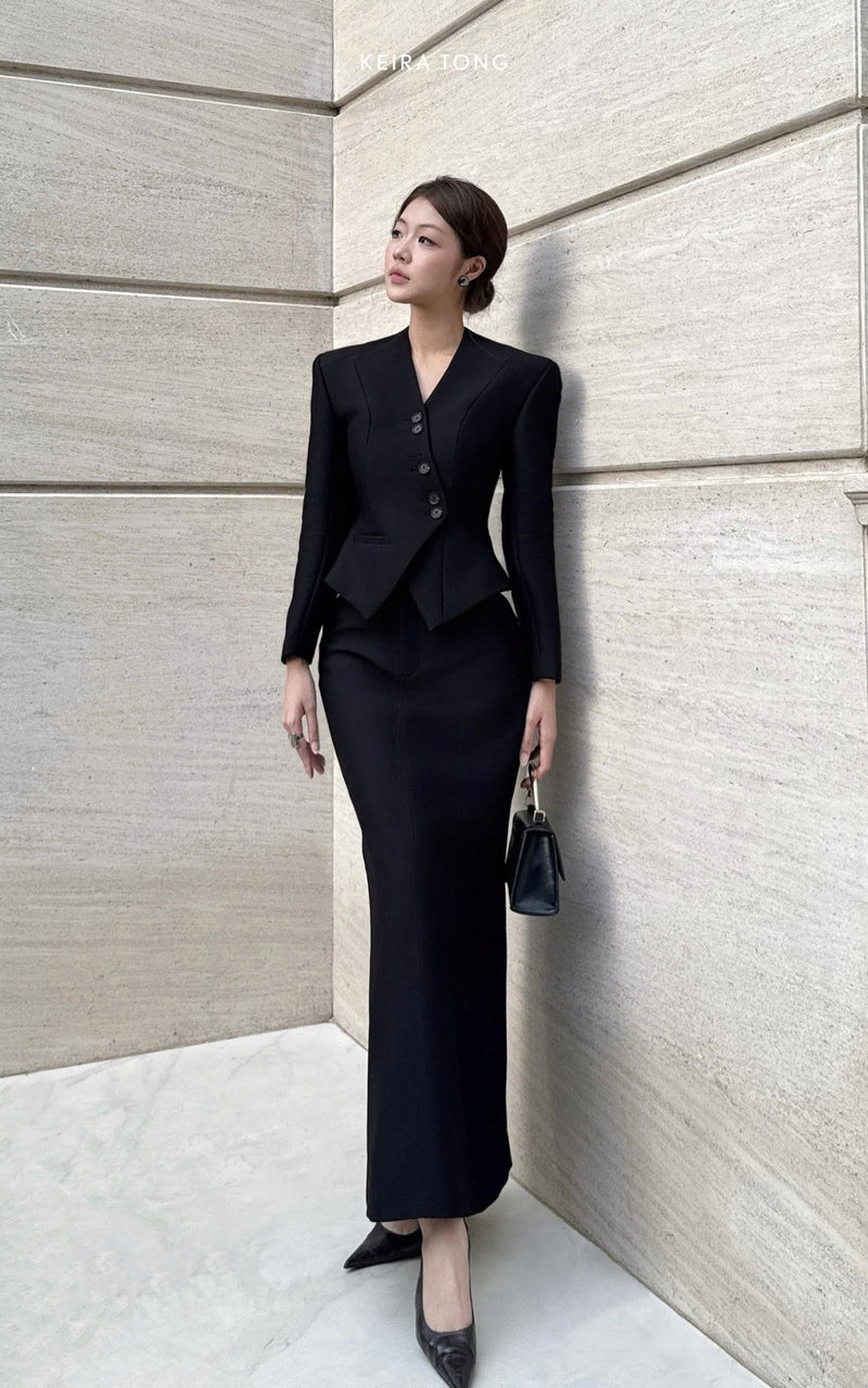 Keira Tong Black Waistband Midi Skirt