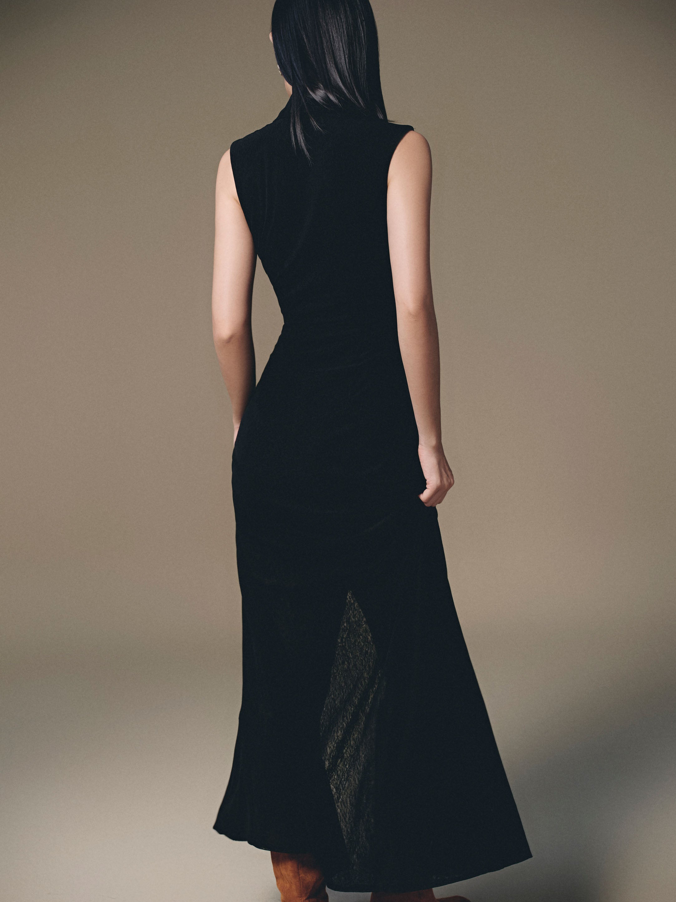 Black Pocket Sheer Dress