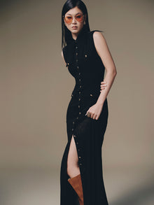 Black Pocket Sheer Dress