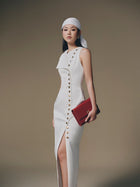 White Cross Buttoned Dress