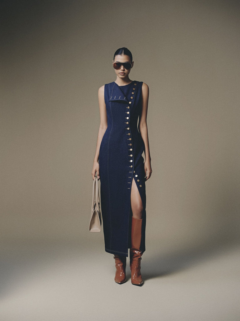 Blue Cross Buttoned Dress