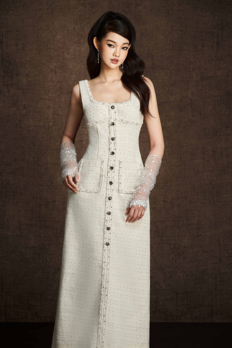 Keira Tong White Embroidered Midi Dress