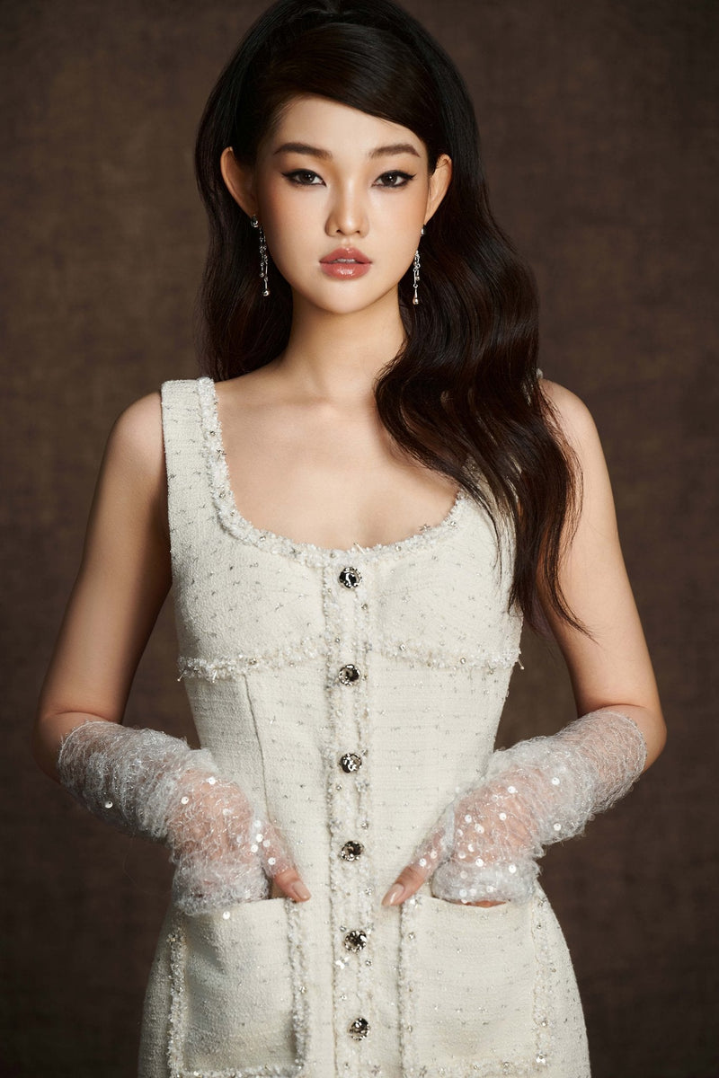 Keira Tong White Embroidered Midi Dress