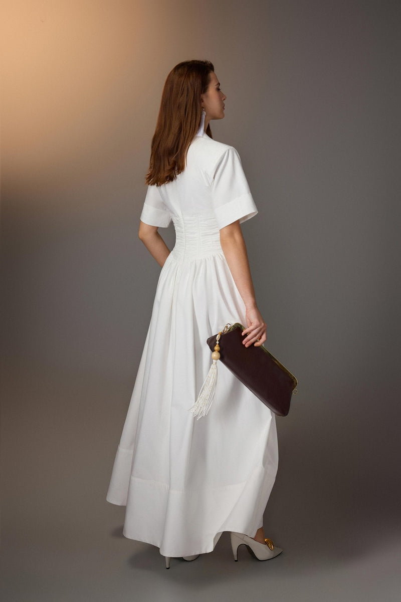 White Ruching Shirt Dress