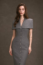 Gray Cape Buttons Dress