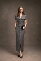 Gray Cape Buttons Dress