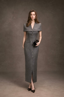 Gray Cape Buttons Dress