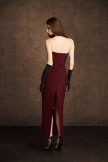 Red Bustier Tweed Dress