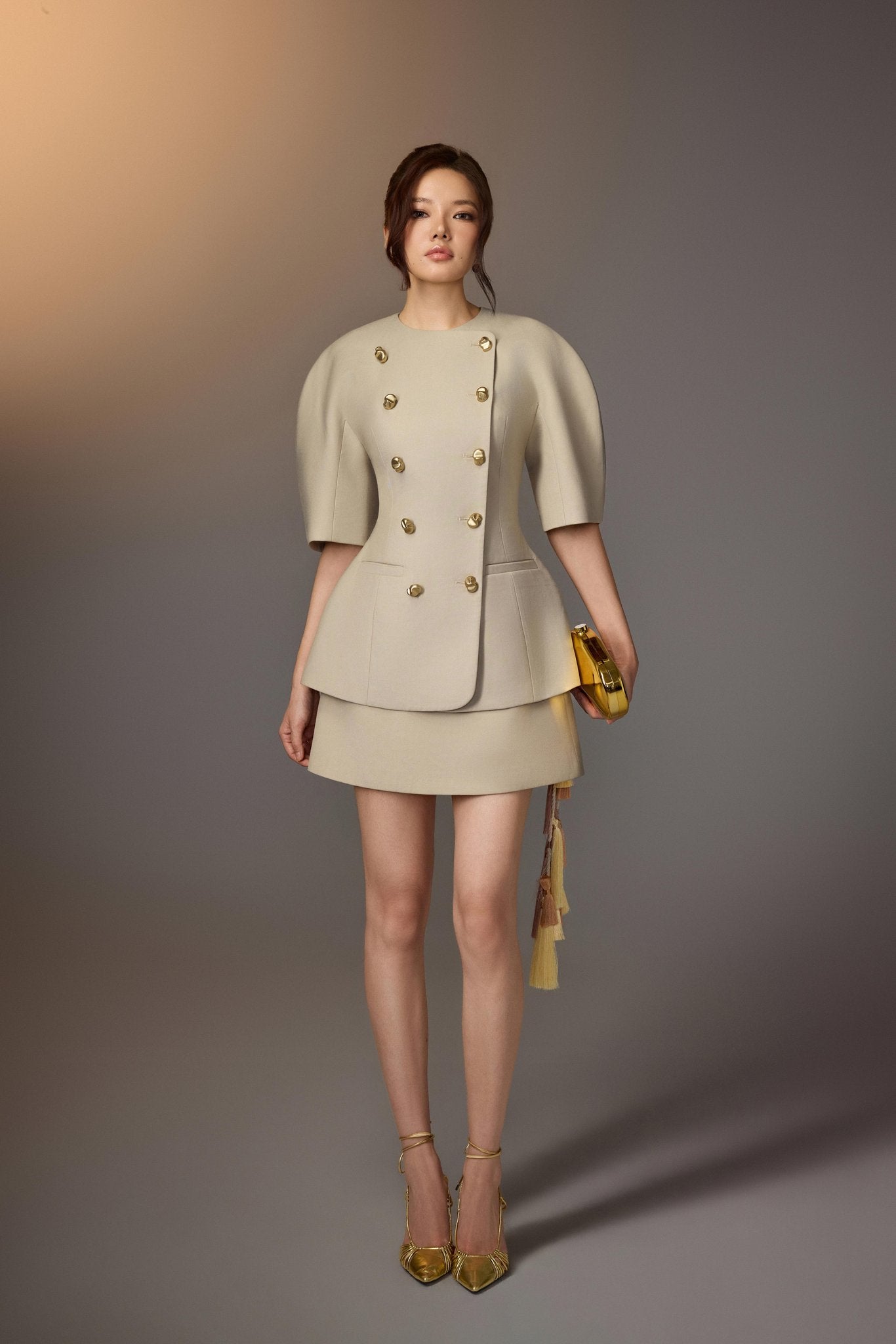 Beige Minimal Mini Skirt