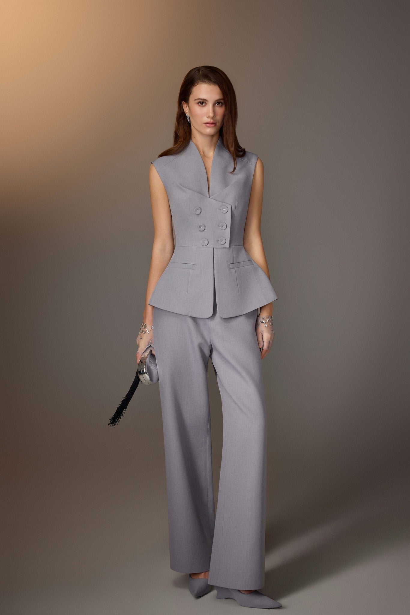 Grey Fitted Minimal Pants