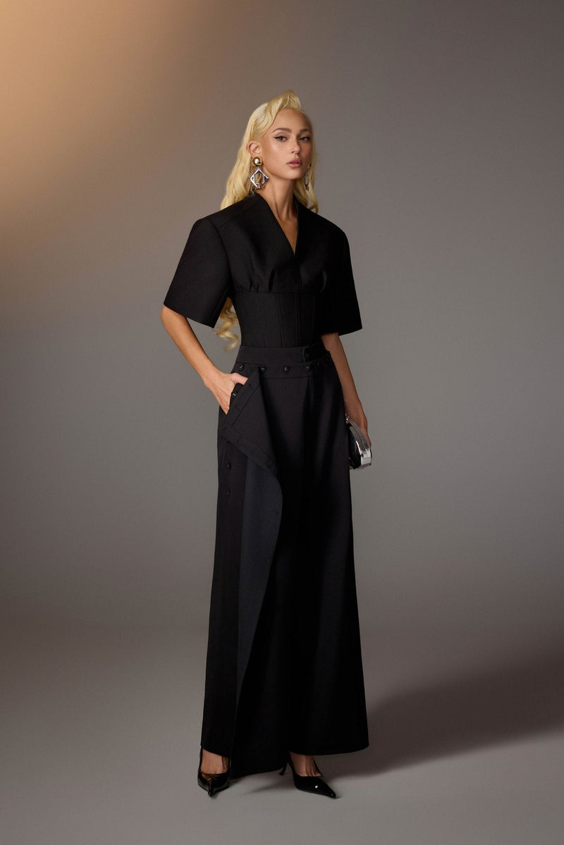Black Puff-sleeve Corset Top