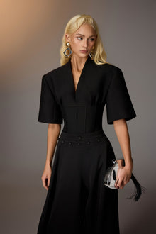 Black Puff-sleeve Corset Top