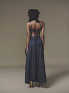 Blue Overlaid Pleated Pant