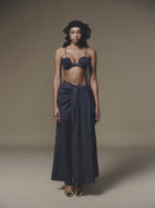 Blue Overlaid Pleated Pant