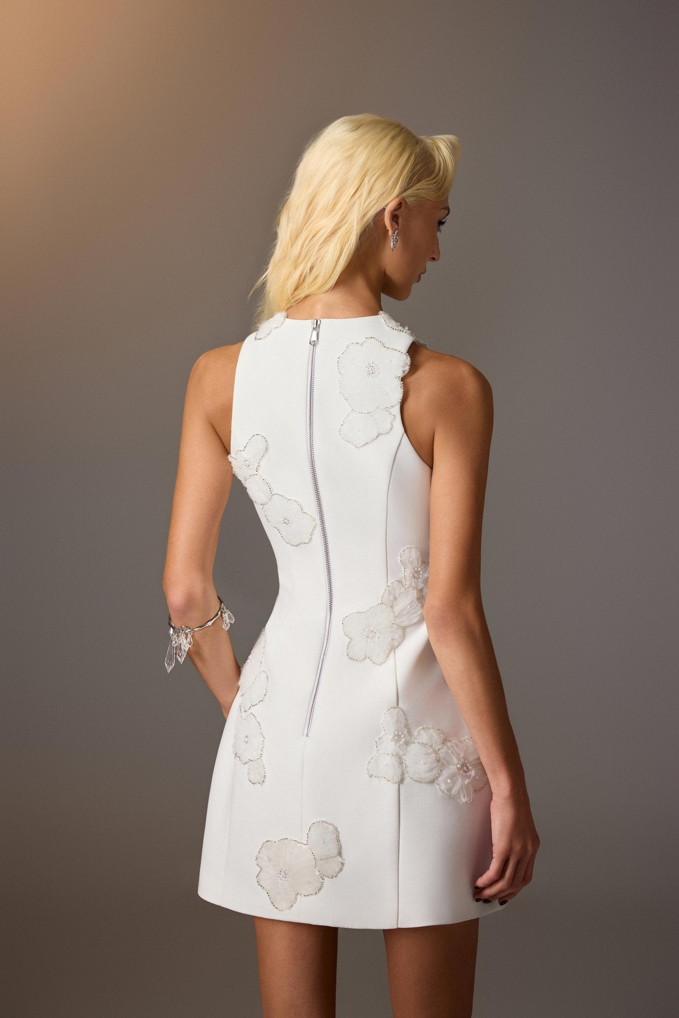 White Floral Appliqué Dress